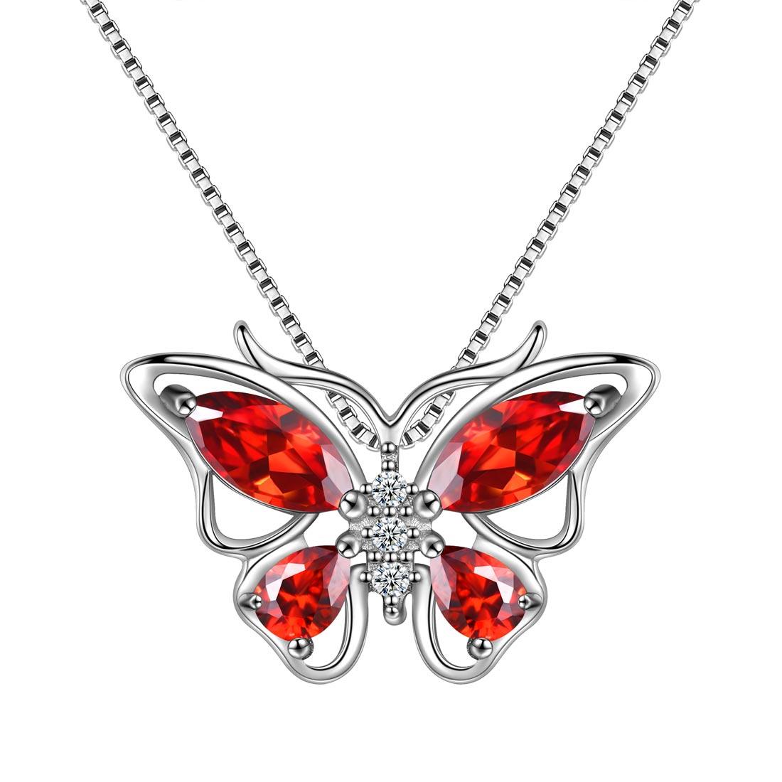 Tokyo Mart Women Butterfly Pendant Necklace 12 Birthstone Girls Birthsday Gift 925 Sterling Silver