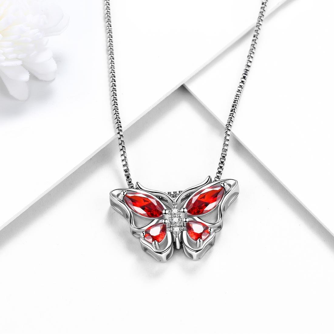 Tokyo Mart Butterfly Pendant Necklace Birthstone January Garnet Women Girls Jewelry Birthday Gift