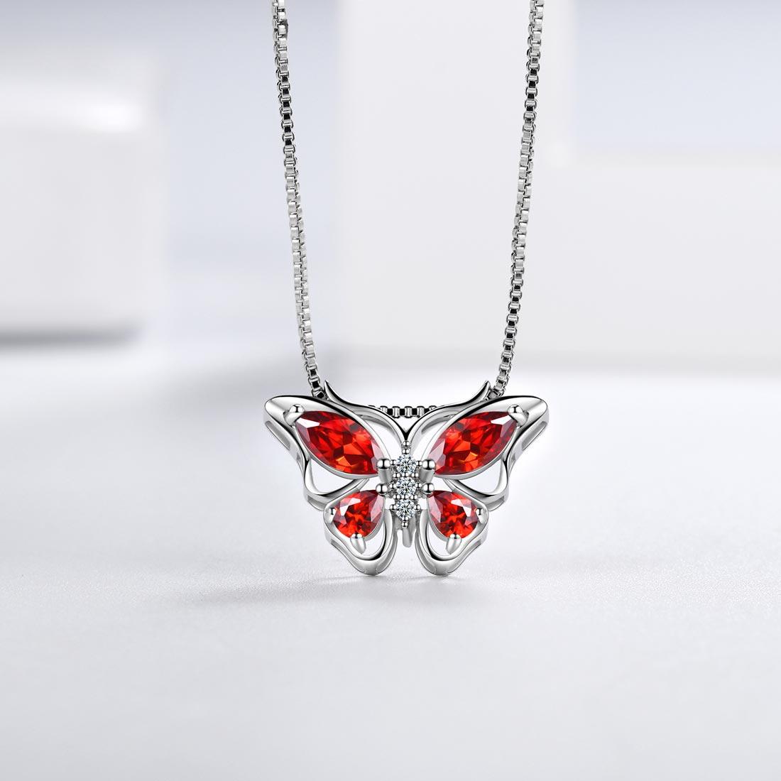 Tokyo Mart Butterfly Pendant Necklace Birthstone January Garnet Women Girls Jewelry Birthday Gift