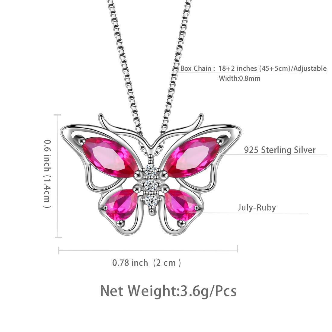 Tokyo Mart Butterfly Pendant Necklace Birthstone July Ruby Women Girls Jewelry Birthday Gift