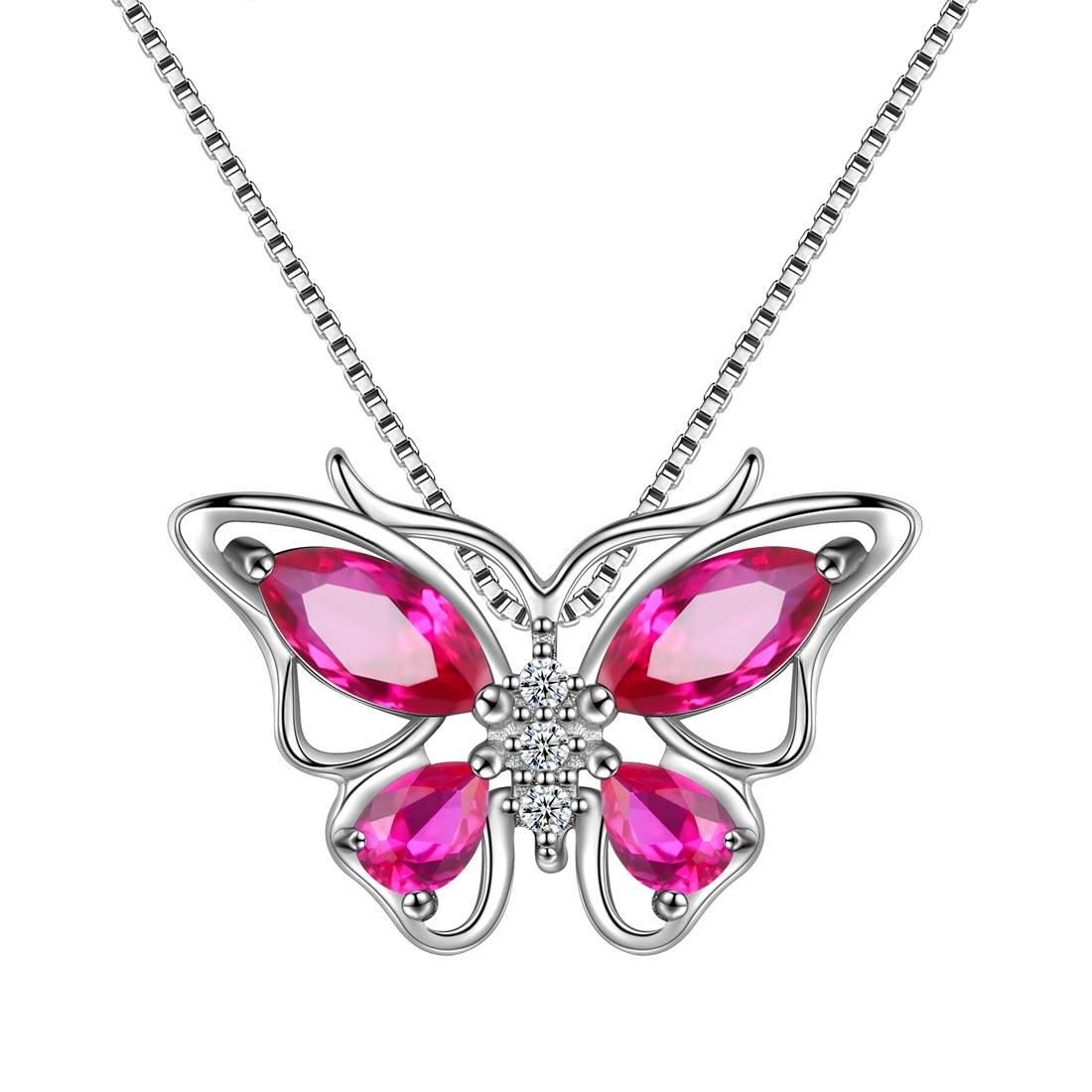 Tokyo Mart Women Butterfly Pendant Necklace 12 Birthstone Girls Birthsday Gift 925 Sterling Silver