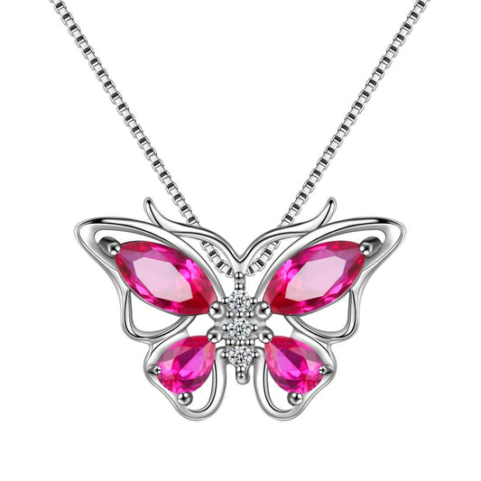 Tokyo Mart Butterfly Pendant Necklace Birthstone July Ruby Women Girls Jewelry Birthday Gift