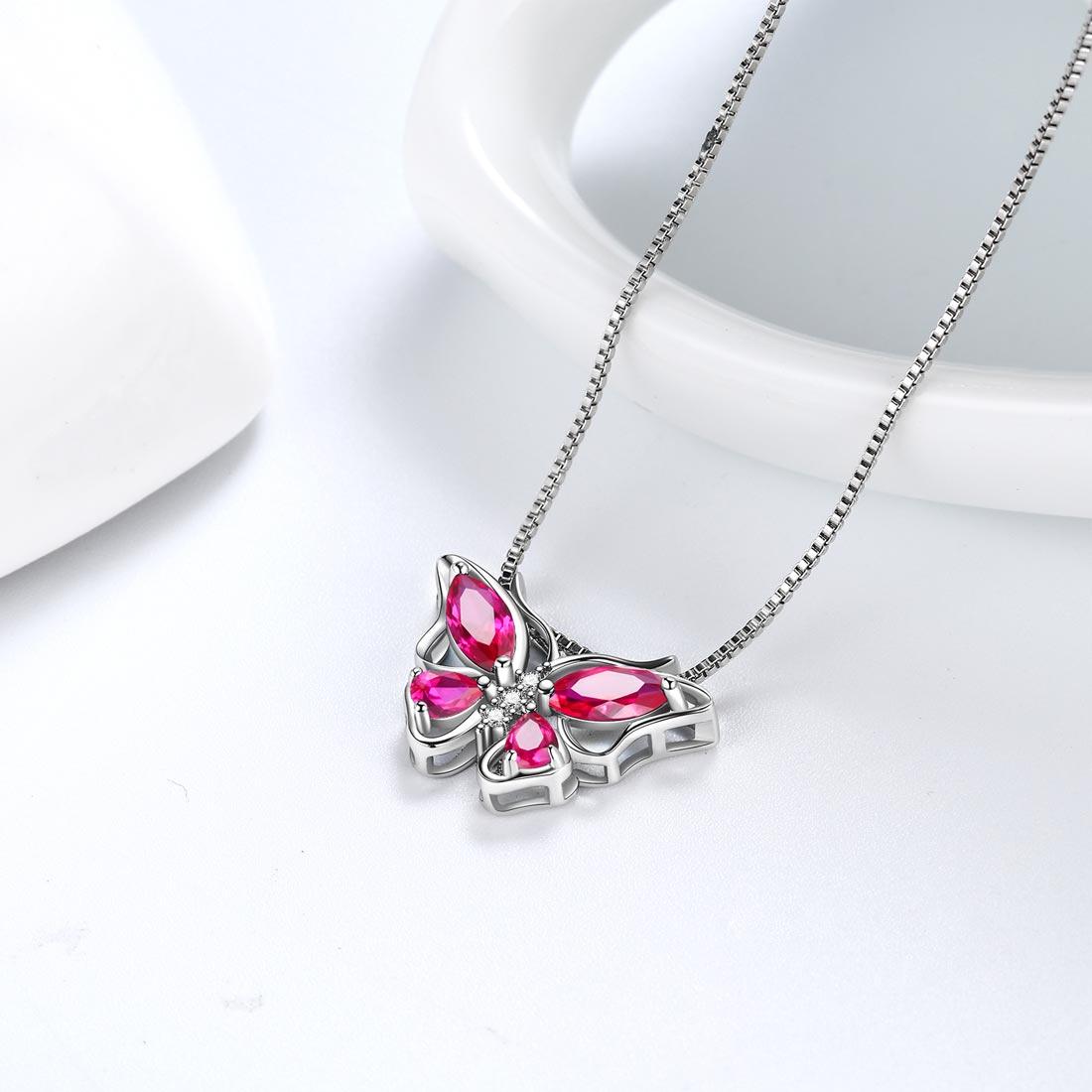 Tokyo Mart Butterfly Pendant Necklace Birthstone July Ruby Women Girls Jewelry Birthday Gift