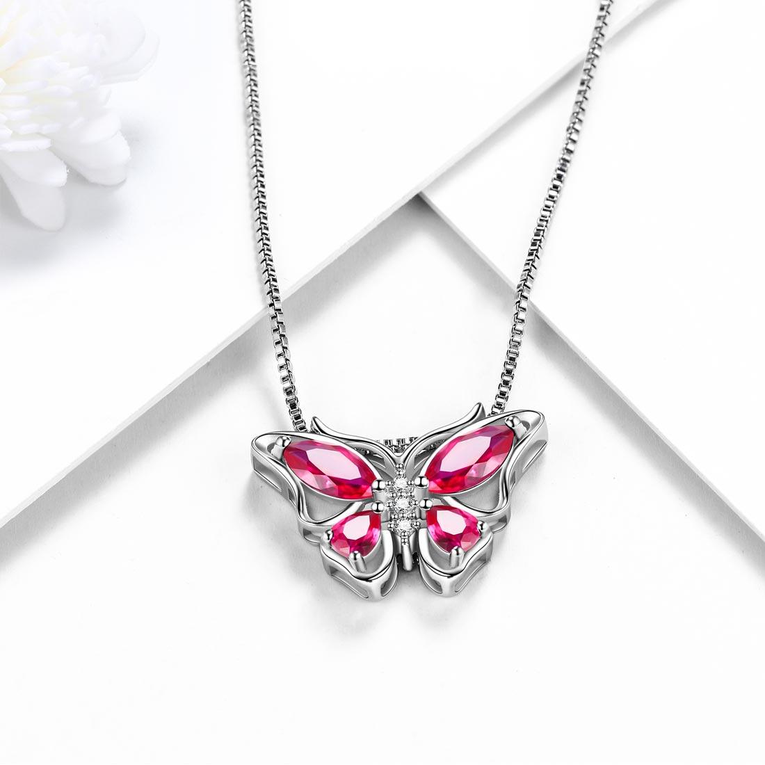 Tokyo Mart Butterfly Pendant Necklace Birthstone July Ruby Women Girls Jewelry Birthday Gift