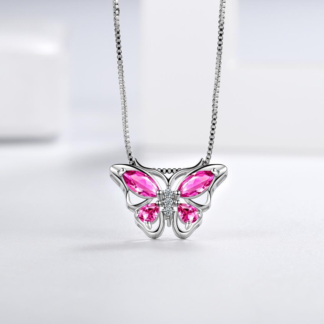 Tokyo Mart Butterfly Pendant Necklace Birthstone July Ruby Women Girls Jewelry Birthday Gift