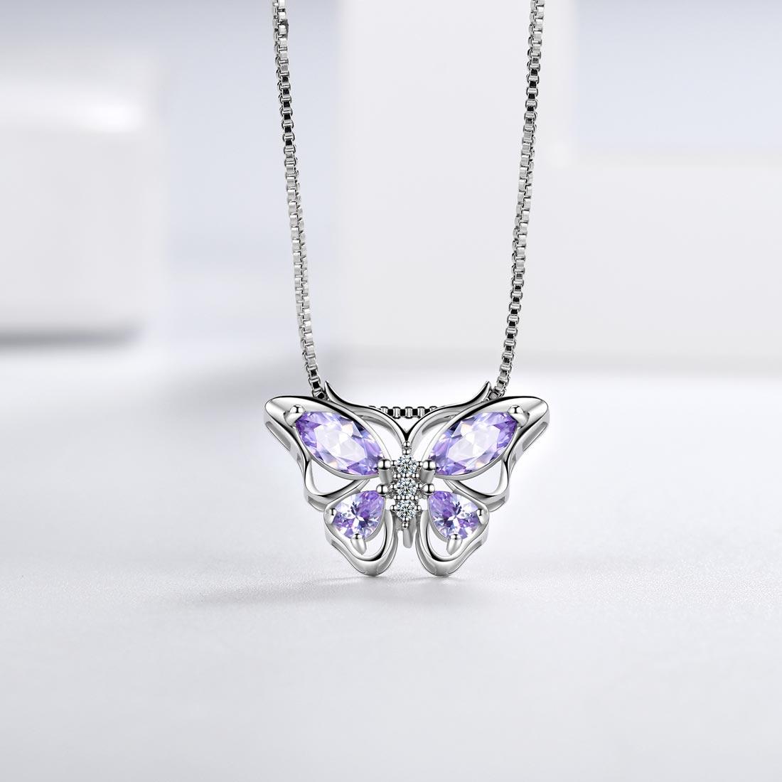 Tokyo Mart Butterfly Pendant Necklace Birthstone June Alexandrite Women Girls Jewelry Birthday Gift