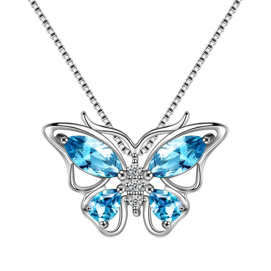 Tokyo Mart Butterfly Pendant Necklace Birthstone March Aquamarine Women Girls Jewelry Birthday Gift