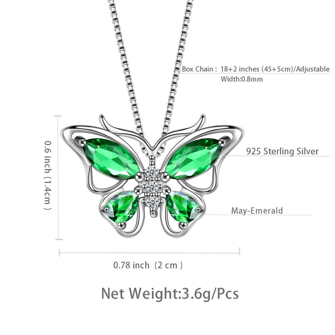 Tokyo Mart Butterfly Pendant Necklace Birthstone May Emerald Women Girls Jewelry Birthday Gift