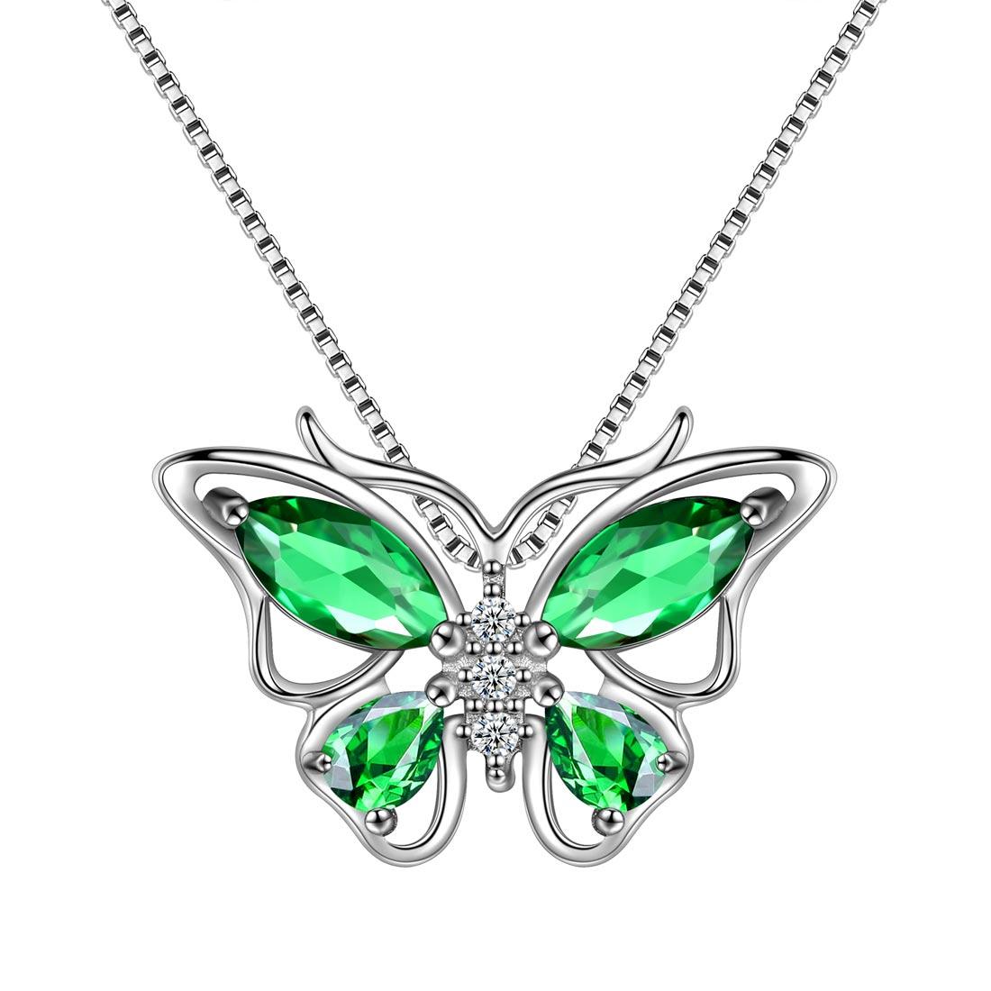 Tokyo Mart Butterfly Pendant Necklace Birthstone May Emerald Women Girls Jewelry Birthday Gift