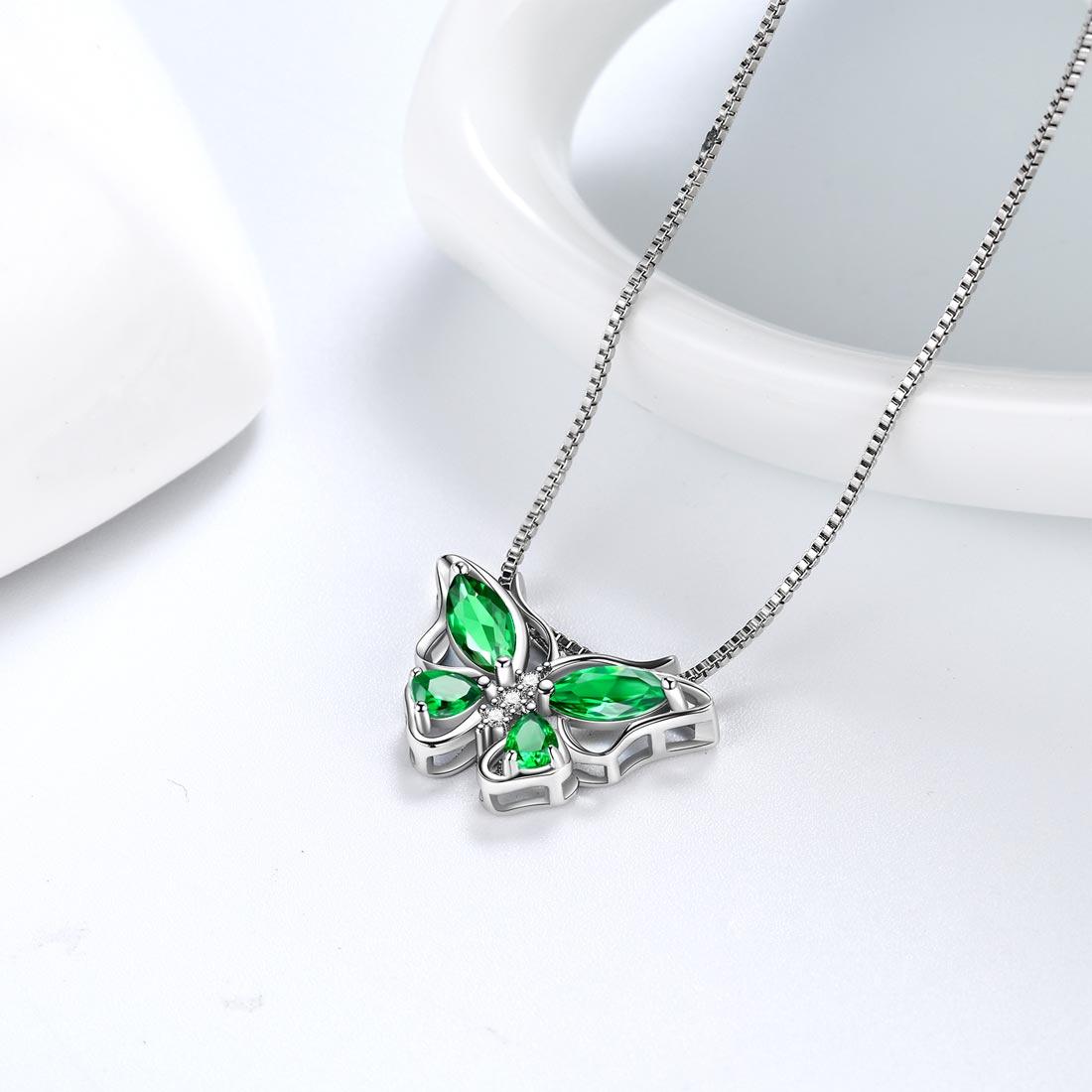 Tokyo Mart Butterfly Pendant Necklace Birthstone May Emerald Women Girls Jewelry Birthday Gift