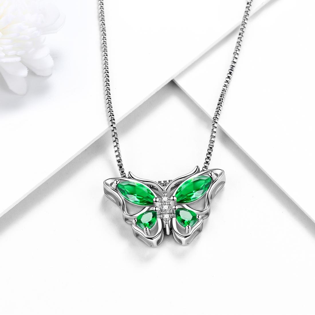 Tokyo Mart Butterfly Pendant Necklace Birthstone May Emerald Women Girls Jewelry Birthday Gift