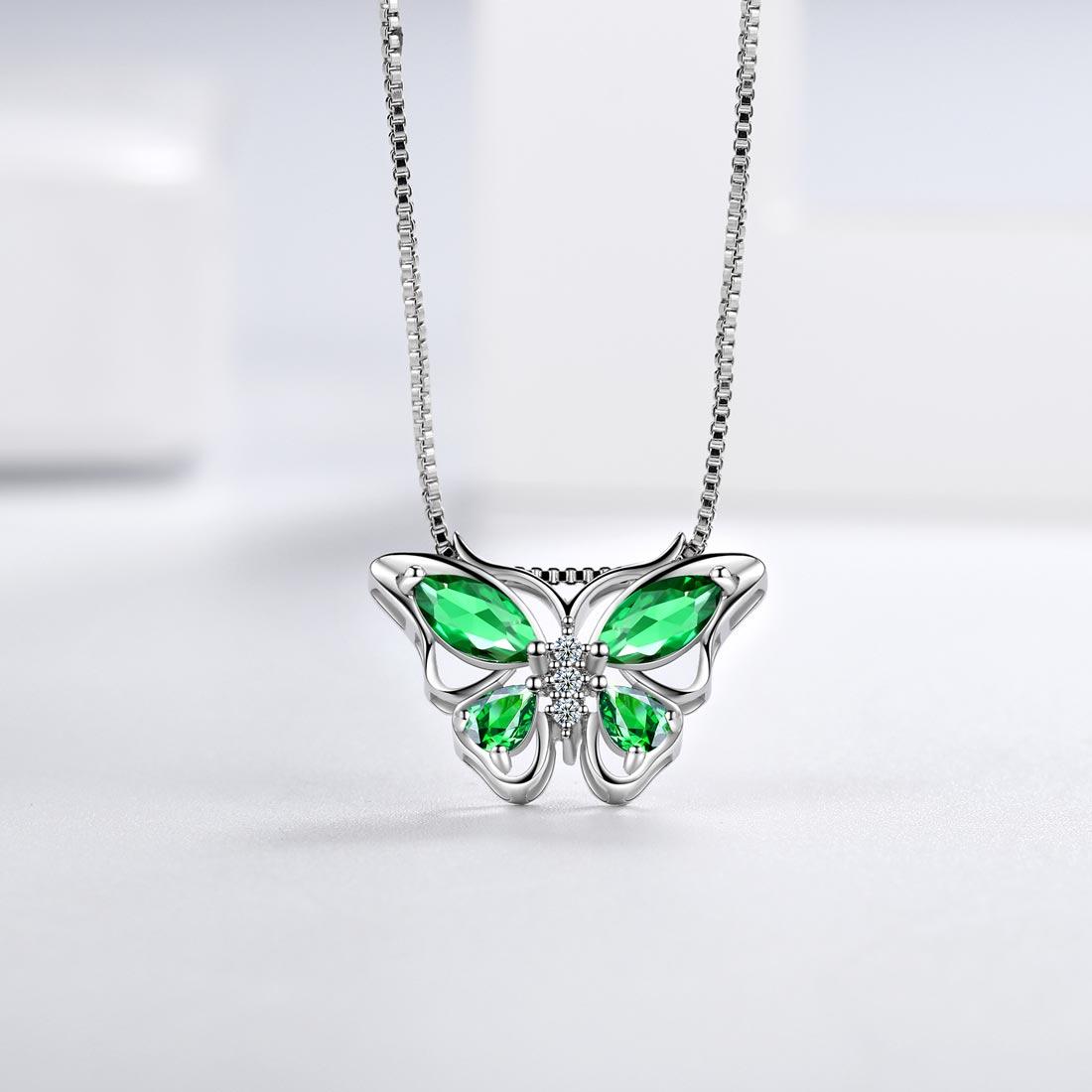 Tokyo Mart Butterfly Pendant Necklace Birthstone May Emerald Women Girls Jewelry Birthday Gift