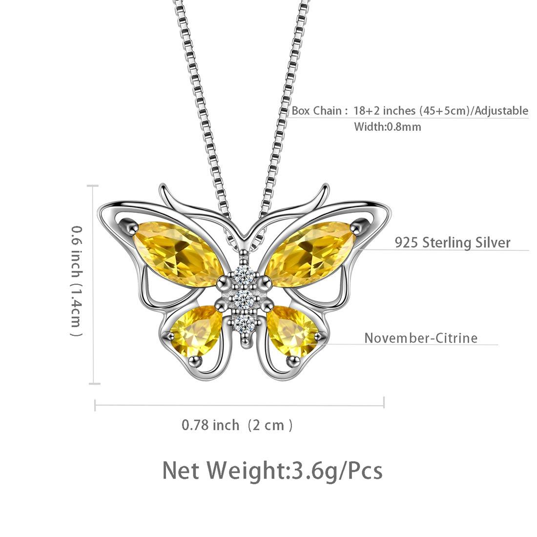 Tokyo Mart Butterfly Pendant Necklace Birthstone November Citrine Women Girls Jewelry Birthday Gift