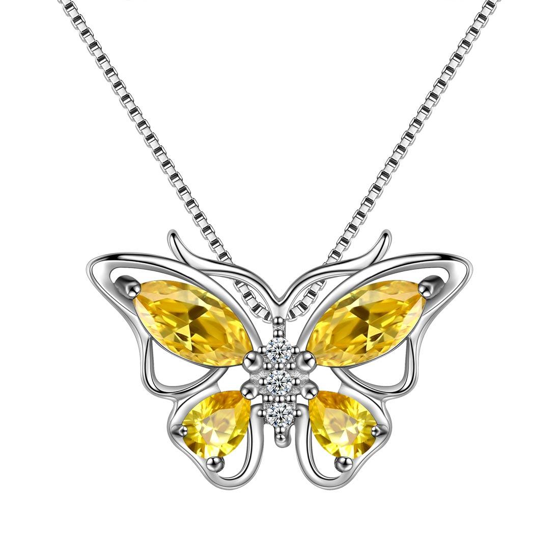 Tokyo Mart Women Butterfly Pendant Necklace 12 Birthstone Girls Birthsday Gift 925 Sterling Silver