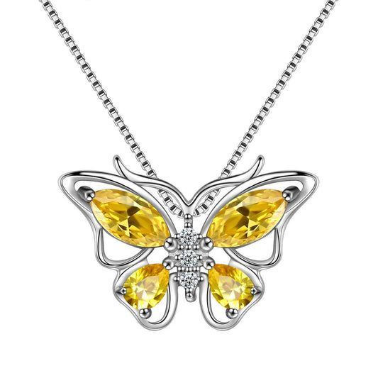 Tokyo Mart Butterfly Pendant Necklace Birthstone November Citrine Women Girls Jewelry Birthday Gift