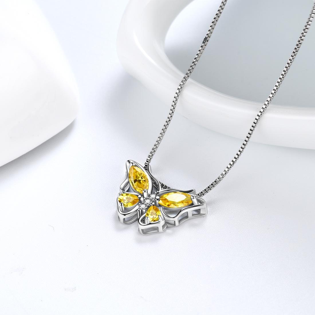 Tokyo Mart Butterfly Pendant Necklace Birthstone November Citrine Women Girls Jewelry Birthday Gift