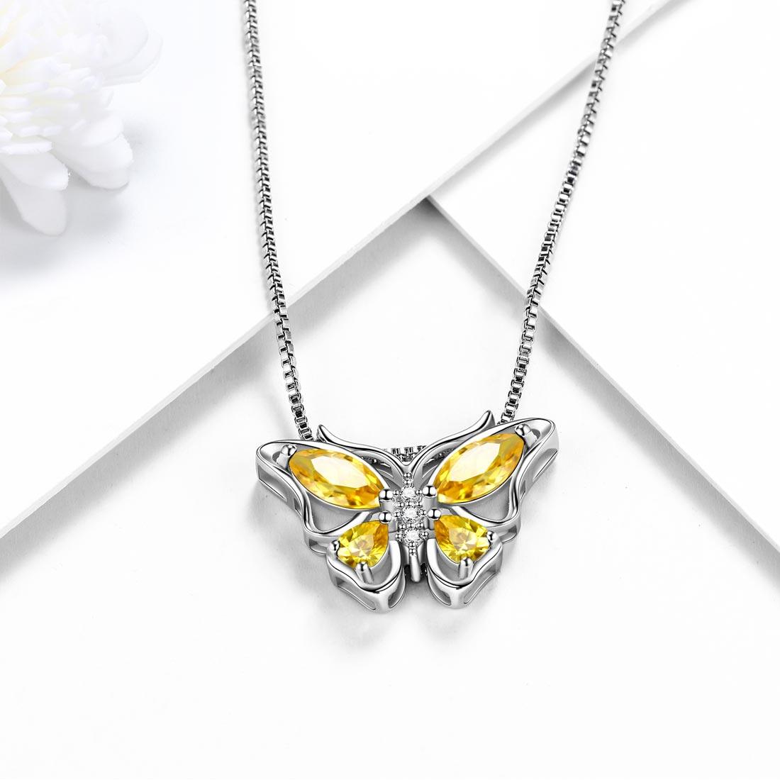 Tokyo Mart Butterfly Pendant Necklace Birthstone November Citrine Women Girls Jewelry Birthday Gift