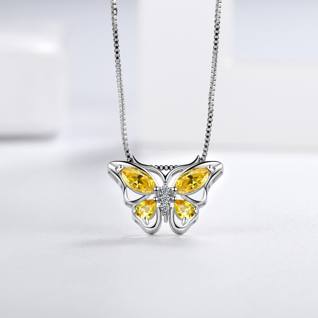 Tokyo Mart Butterfly Pendant Necklace Birthstone November Citrine Women Girls Jewelry Birthday Gift