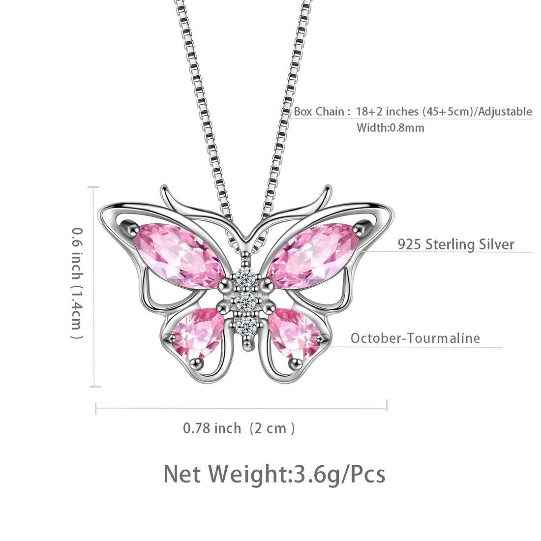 Tokyo Mart Butterfly Pendant Necklace Birthstone October Tourmaline Women Girls Jewelry Birthday Gift