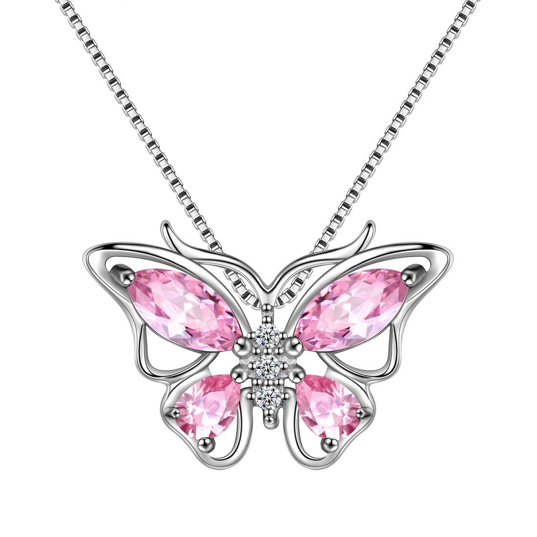 Tokyo Mart Butterfly Pendant Necklace Birthstone October Tourmaline Women Girls Jewelry Birthday Gift