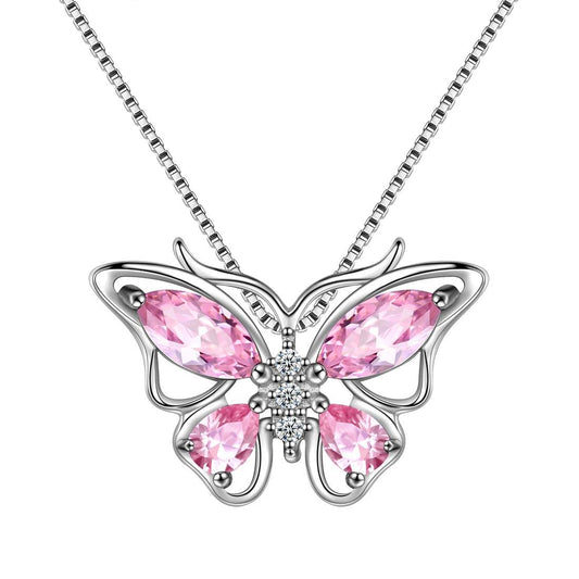 Tokyo Mart Butterfly Pendant Necklace Birthstone October Tourmaline Women Girls Jewelry Birthday Gift