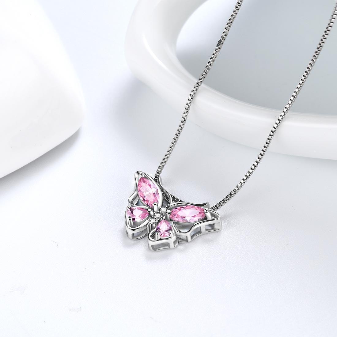 Tokyo Mart Butterfly Pendant Necklace Birthstone October Tourmaline Women Girls Jewelry Birthday Gift