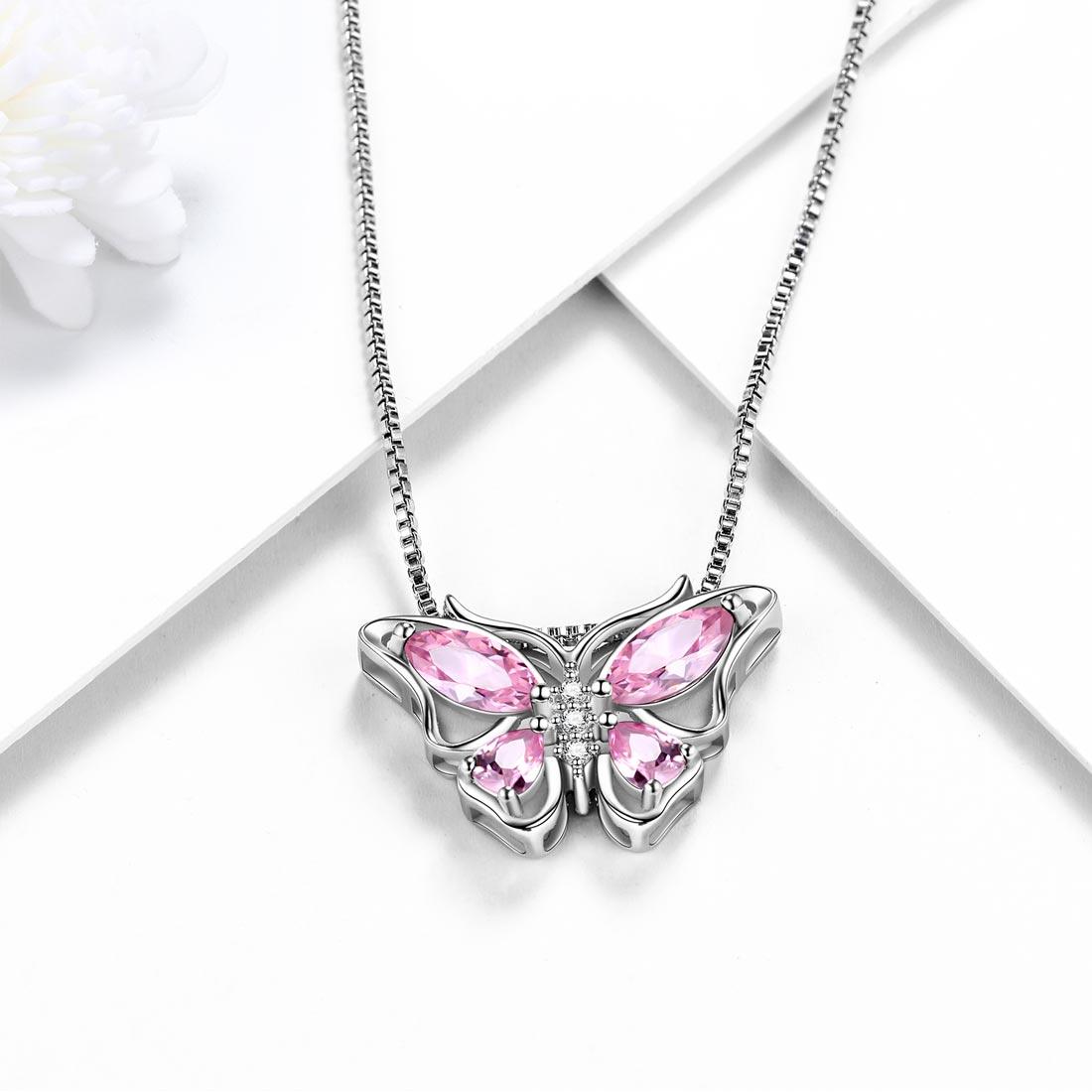 Tokyo Mart Butterfly Pendant Necklace Birthstone October Tourmaline Women Girls Jewelry Birthday Gift