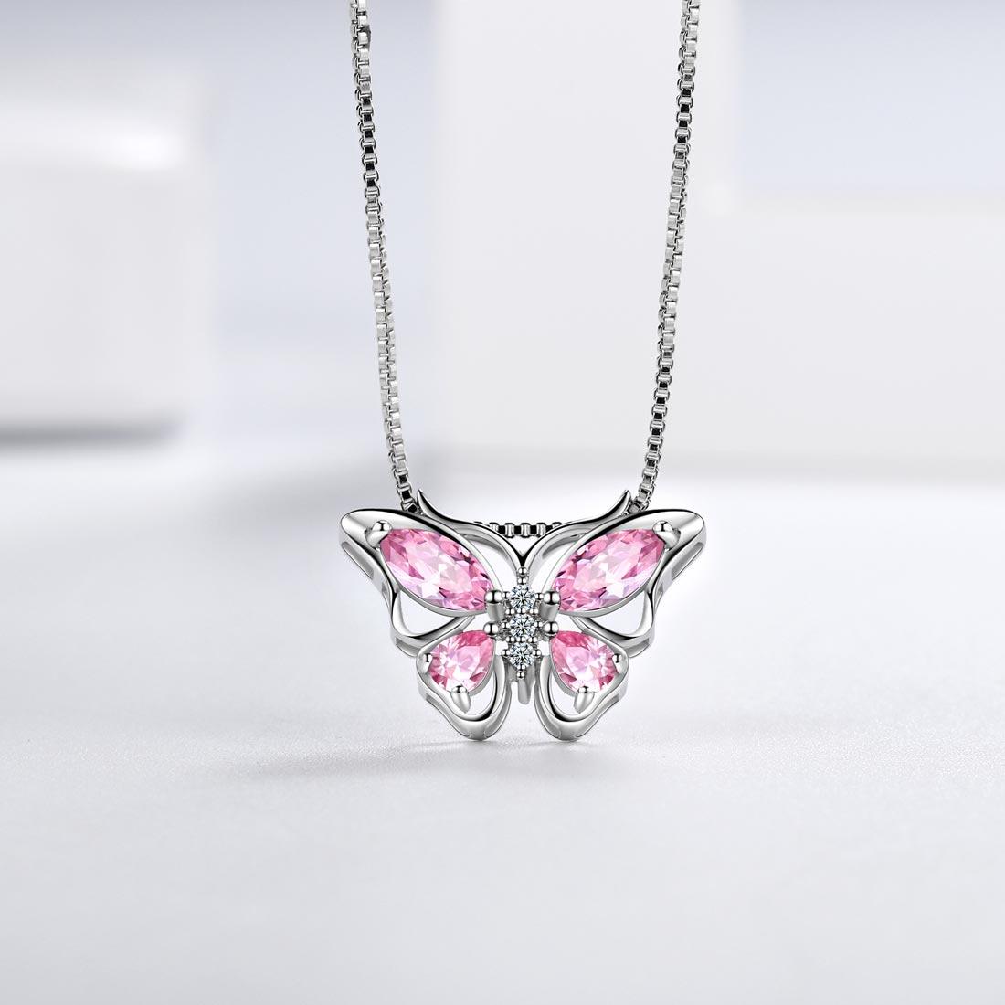 Tokyo Mart Butterfly Pendant Necklace Birthstone October Tourmaline Women Girls Jewelry Birthday Gift