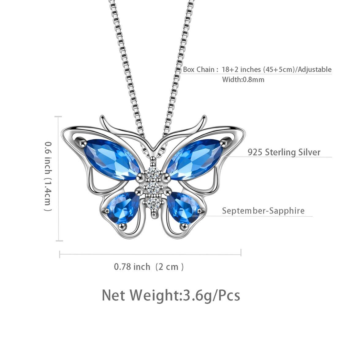 Tokyo Mart Butterfly Pendant Necklace Birthstone September Sapphire Women Girls Jewelry Birthday Gift