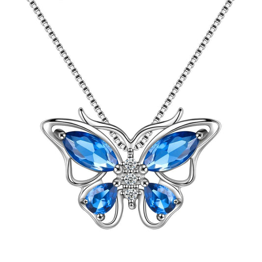 Tokyo Mart Butterfly Pendant Necklace Birthstone September Sapphire Women Girls Jewelry Birthday Gift