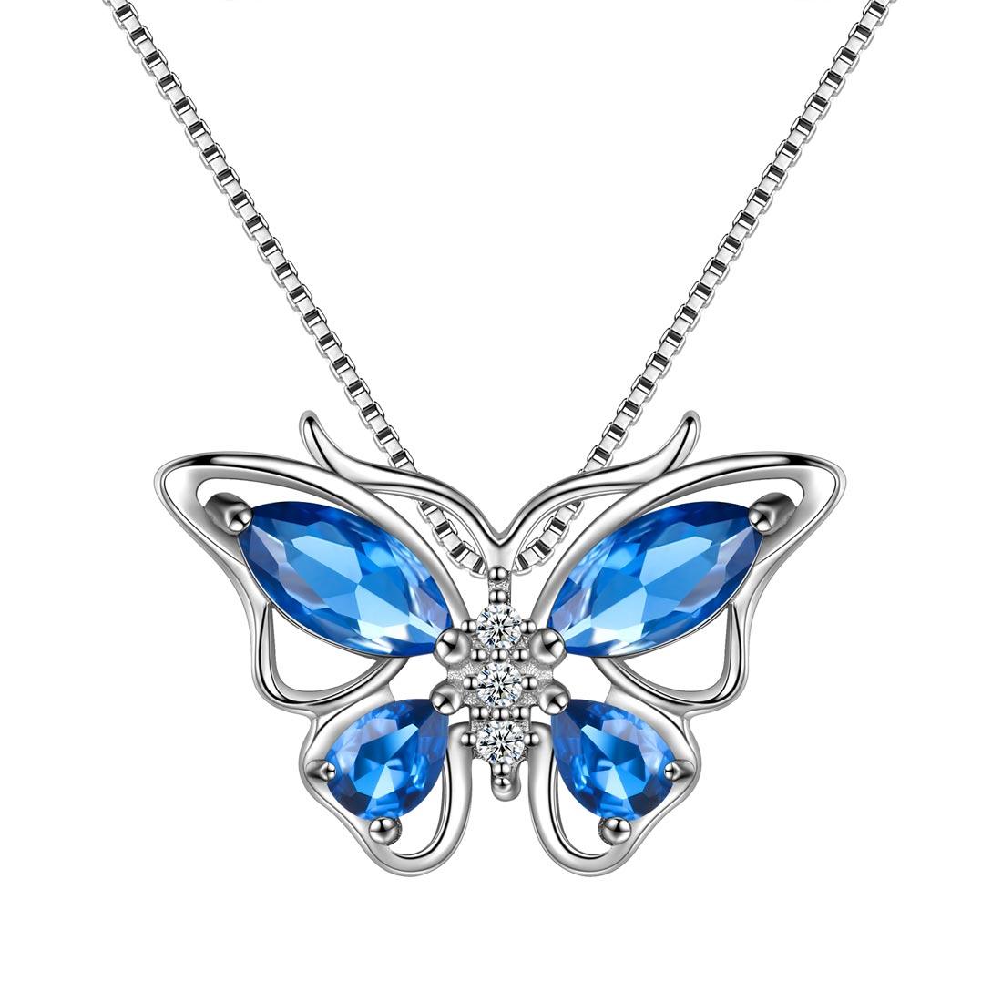 Tokyo Mart Women Butterfly Pendant Necklace 12 Birthstone Girls Birthsday Gift 925 Sterling Silver