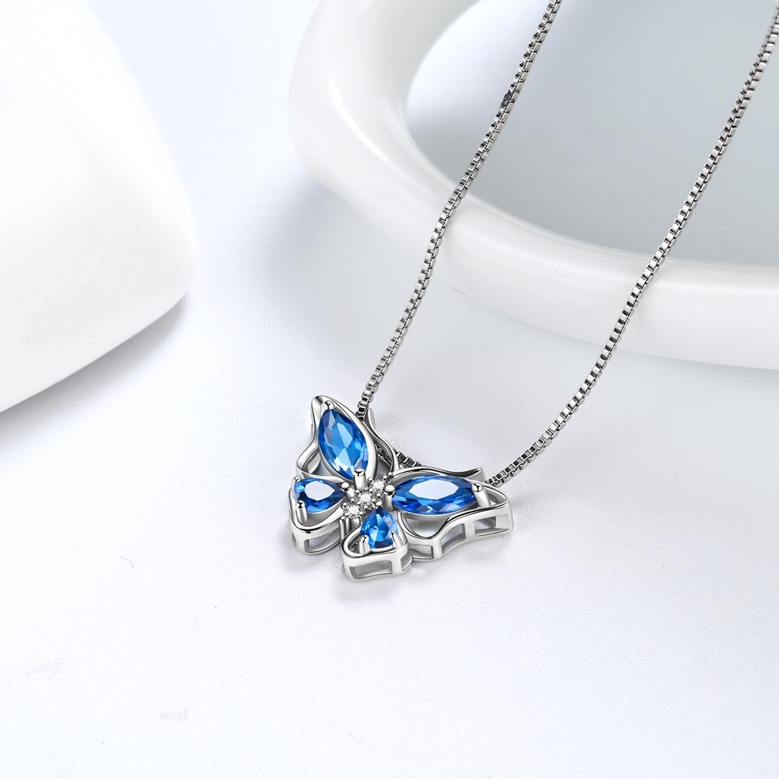 Tokyo Mart Butterfly Pendant Necklace Birthstone September Sapphire Women Girls Jewelry Birthday Gift