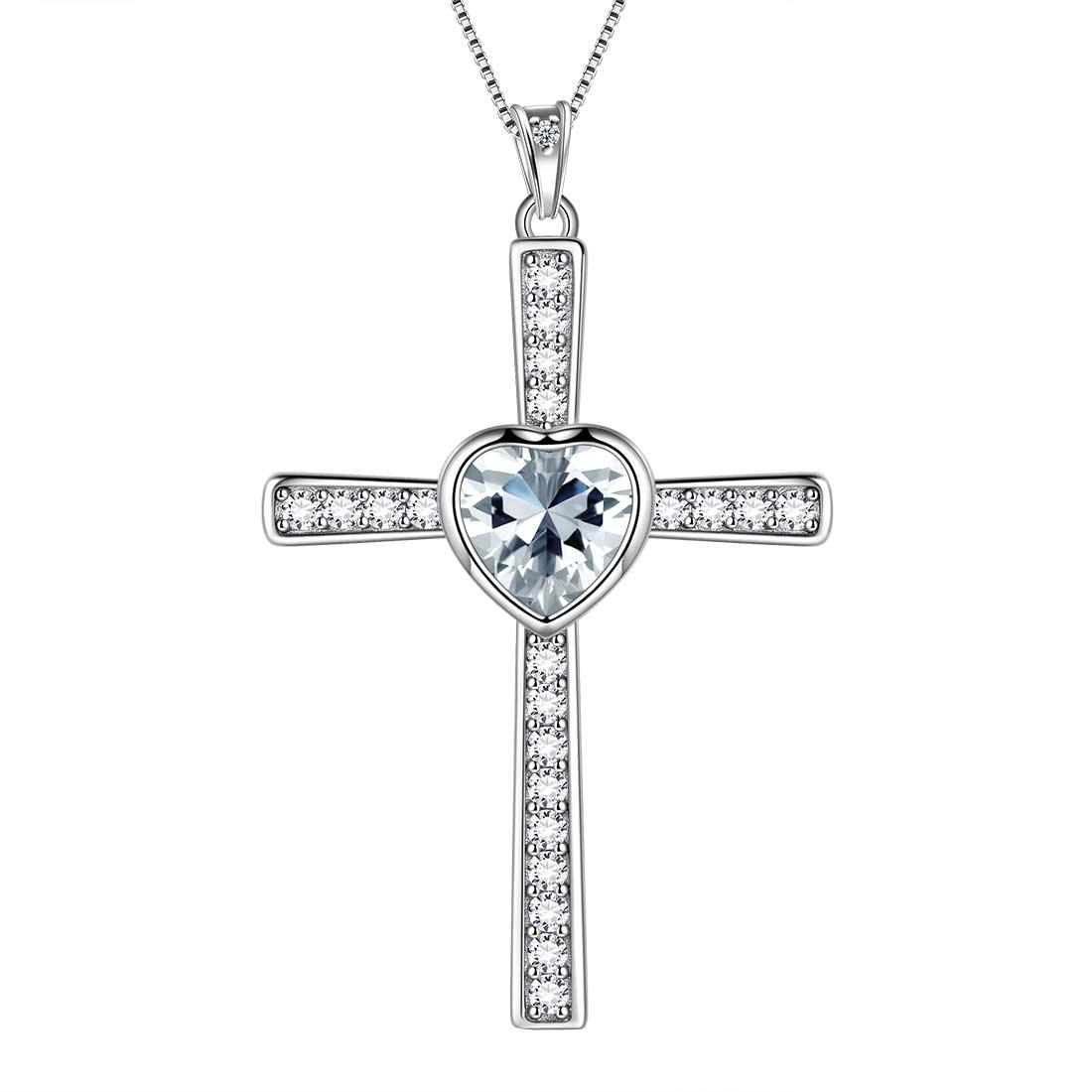 Tokyo Mart Heart Birthstone April Diamond Cross Necklace Pendant Women Girls Jewelry Birthday Gift