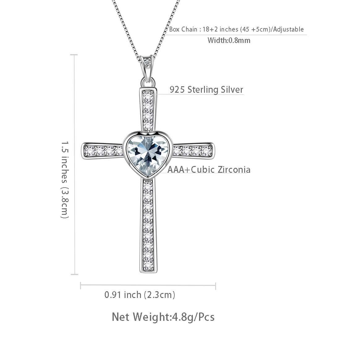 Tokyo Mart Heart Birthstone April Diamond Cross Necklace Pendant Women Girls Jewelry Birthday Gift