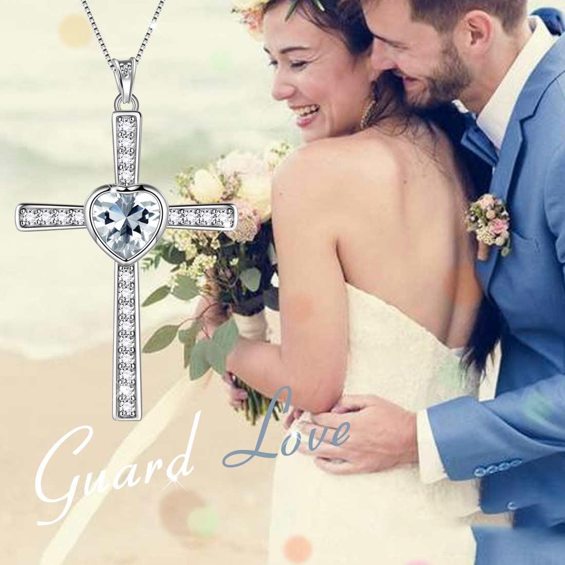 Tokyo Mart Heart Birthstone April Diamond Cross Necklace Pendant Women Girls Jewelry Birthday Gift