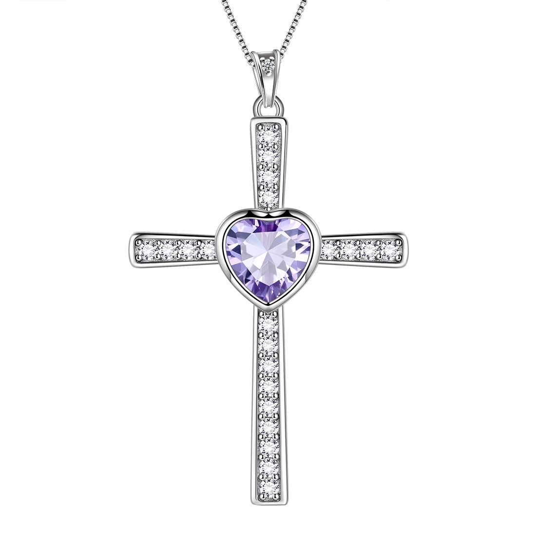 Tokyo Mart Heart Birthstone June Alexandrite Cross Necklace Pendant Women Girls Jewelry Birthday Gift