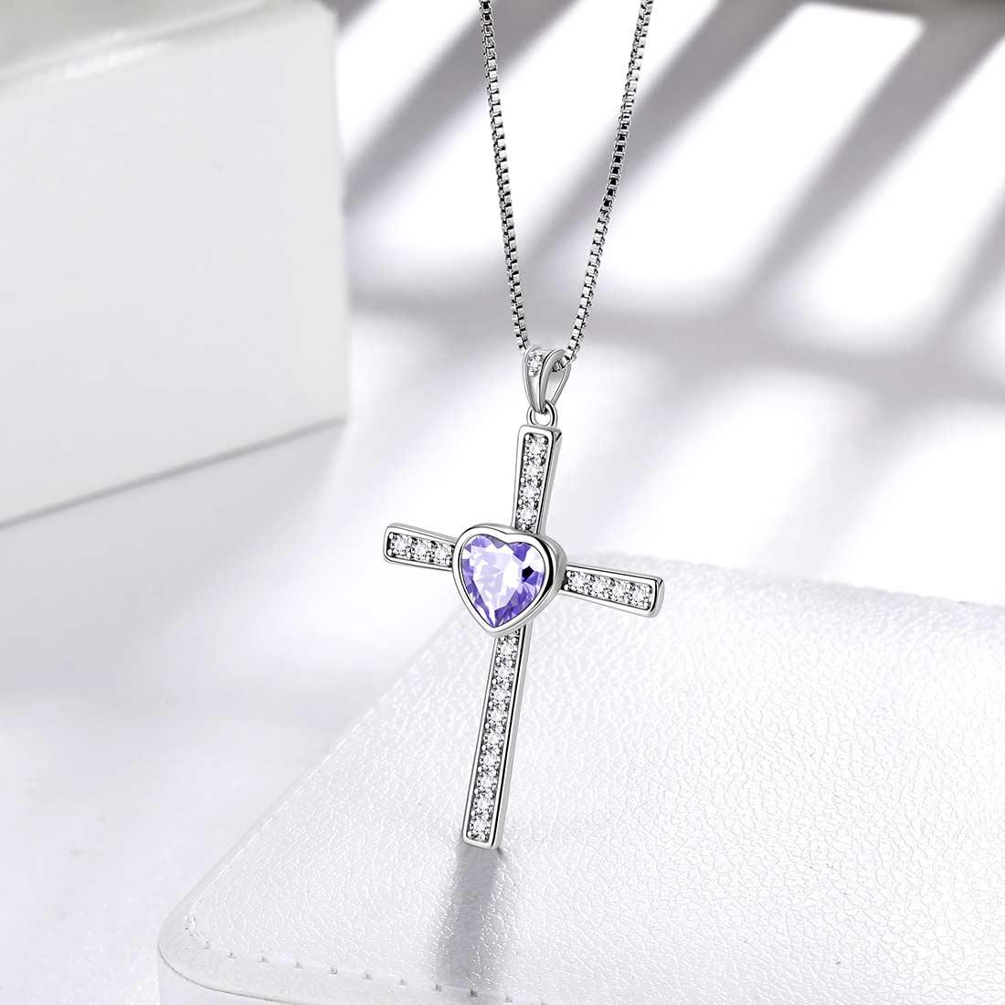 Tokyo Mart Heart Birthstone June Alexandrite Cross Necklace Pendant Women Girls Jewelry Birthday Gift