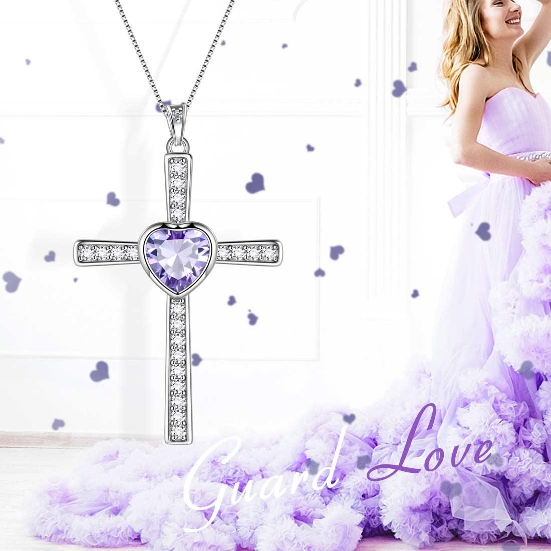 Tokyo Mart Heart Birthstone June Alexandrite Cross Necklace Pendant Women Girls Jewelry Birthday Gift