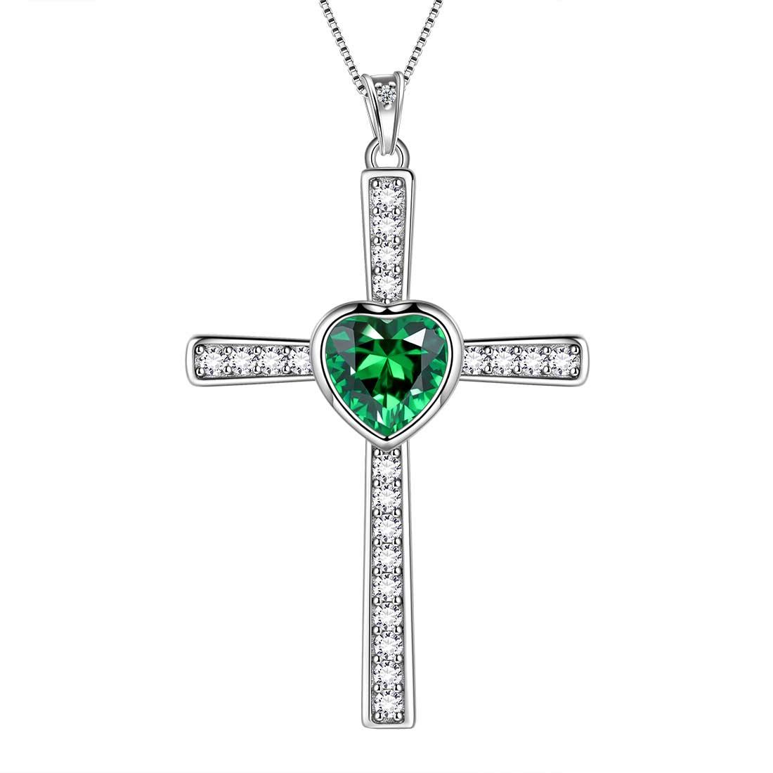 Tokyo Mart Heart Birthstone May Emerald Cross Necklace Pendant Women Girls Jewelry Birthday Gift