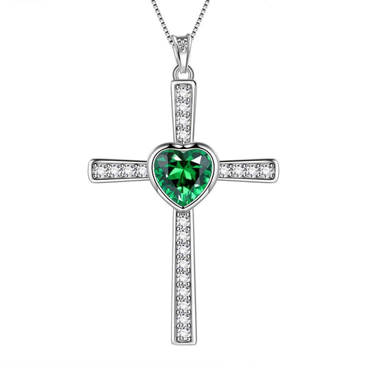 Tokyo Mart Heart Birthstone May Emerald Cross Necklace Pendant Women Girls Jewelry Birthday Gift