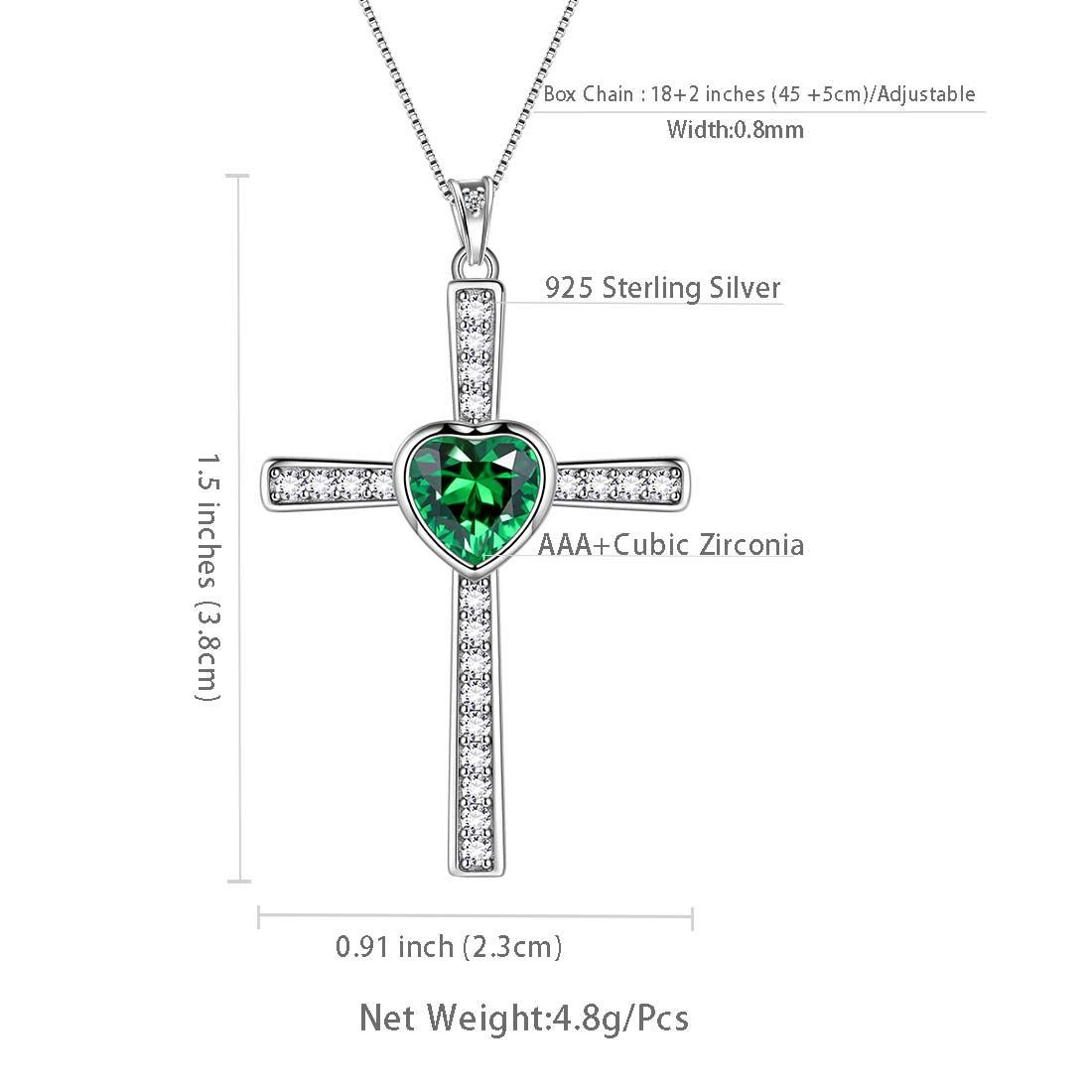 Tokyo Mart Heart Birthstone May Emerald Cross Necklace Pendant Women Girls Jewelry Birthday Gift