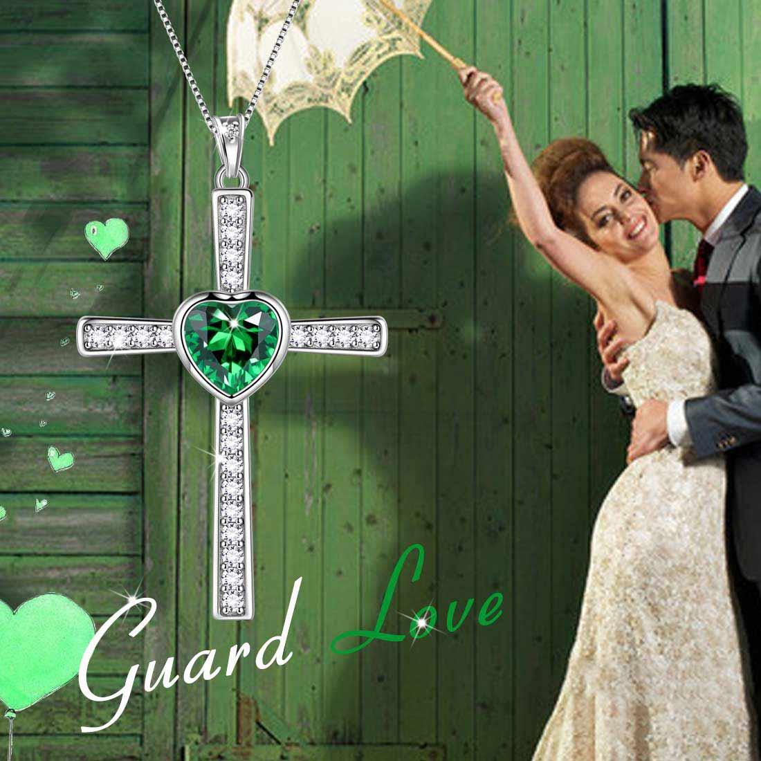 Tokyo Mart Heart Birthstone May Emerald Cross Necklace Pendant Women Girls Jewelry Birthday Gift