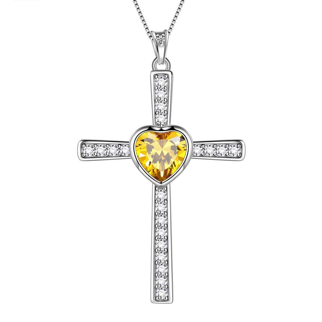 Tokyo Mart Heart Birthstone November Citrine Cross Necklace Pendant Women Girls Jewelry Birthday Gift