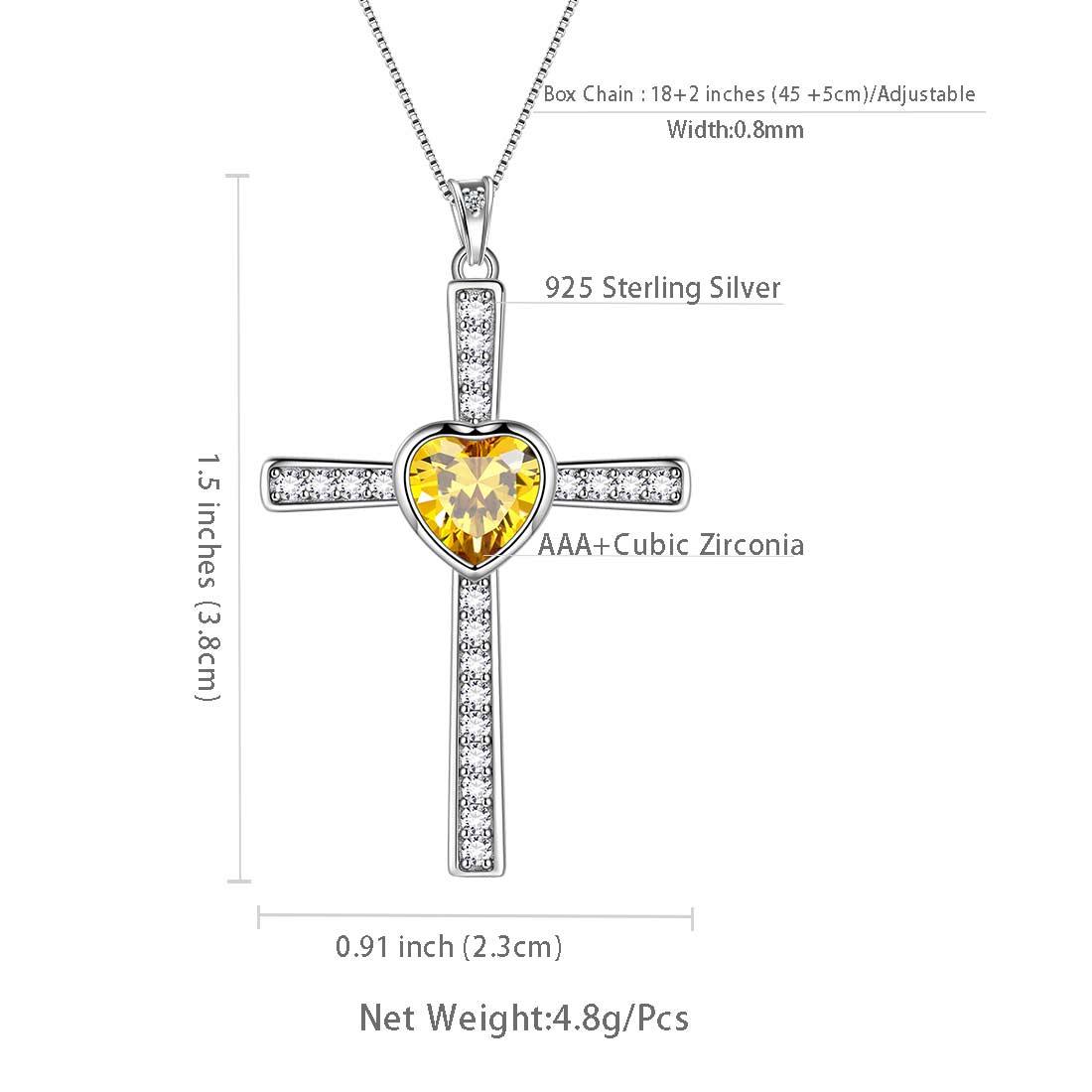 Tokyo Mart Heart Birthstone November Citrine Cross Necklace Pendant Women Girls Jewelry Birthday Gift