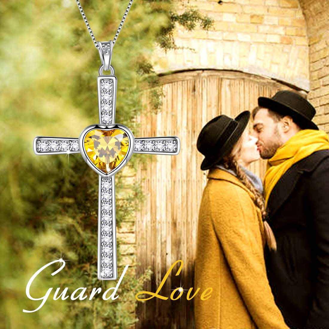 Tokyo Mart Heart Birthstone November Citrine Cross Necklace Pendant Women Girls Jewelry Birthday Gift