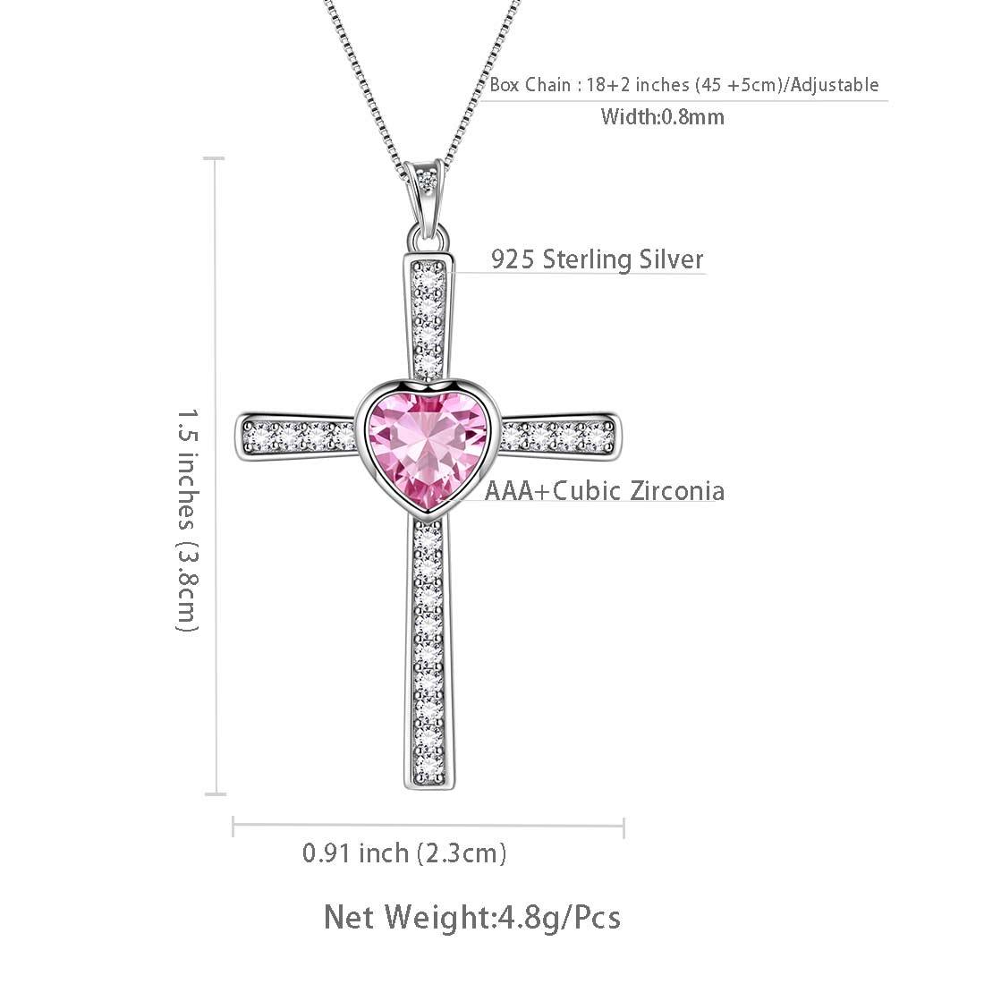 Tokyo Mart Heart Birthstone October Tourmaline Cross Necklace Pendant Women Girls Jewelry Birthday Gift