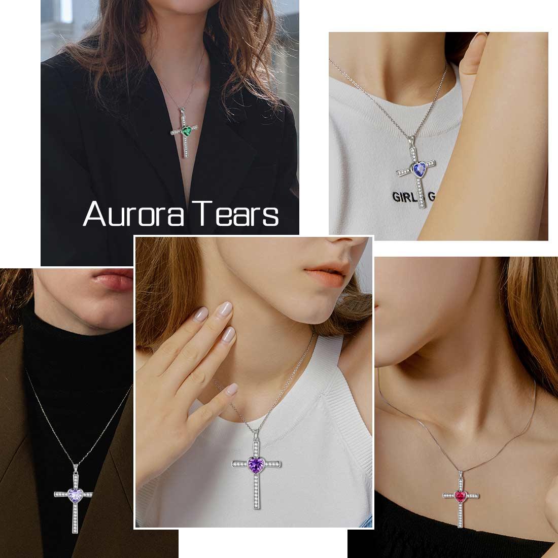 Tokyo Mart Heart Birthstone June Alexandrite Cross Necklace Pendant Women Girls Jewelry Birthday Gift