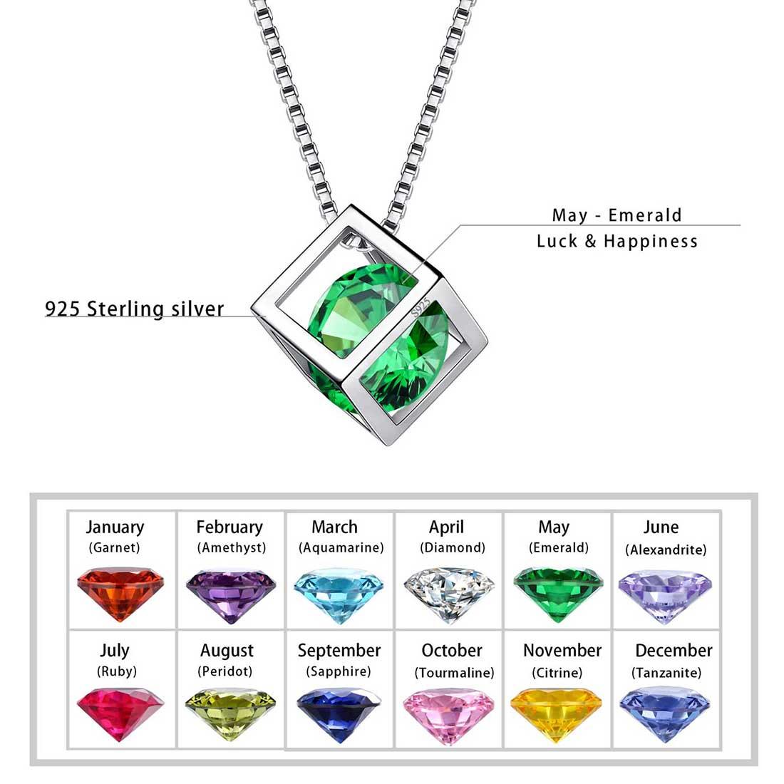 Tokyo Mart 3D Cube Birthstone May Emerald Necklace Pendant Women Girls Jewelry Birthday Gift