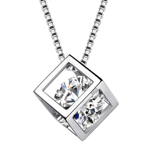 Tokyo Mart 3D Cube Birthstone April Diamond Necklace Pendant Women Girls Jewelry Birthday Gift Sterling Silver