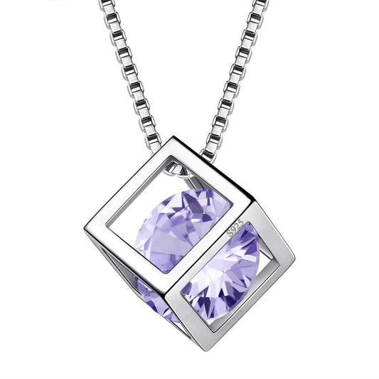 Tokyo Mart 3D Cube Birthstone June Alexandrite Necklace Pendant Women Girls Jewelry Birthday Gift Sterling Silver